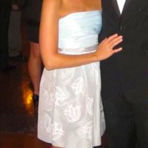 BCBGMaxAzria Blue and Taupe Floral Print Dress